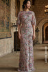 Luxurious Floral Beaded Evening Gown with Cape Sleeves