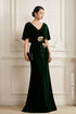 Luxurious Emerald Green Velvet Evening Gown with Bow Cape Detail