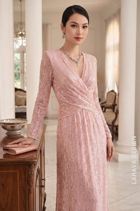 Shimmering Rose Pink Sequin Evening Gown