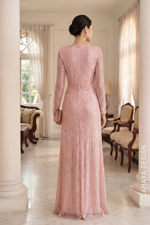 Shimmering Rose Pink Sequin Evening Gown