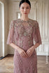 Elegant Dusty Rose Hand-Beaded Evening Gown with Cape Sleeves