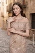Elegant Nude Mermaid Gown with Intricate Beaded Lace