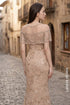 Elegant Nude Mermaid Gown with Intricate Beaded Lace