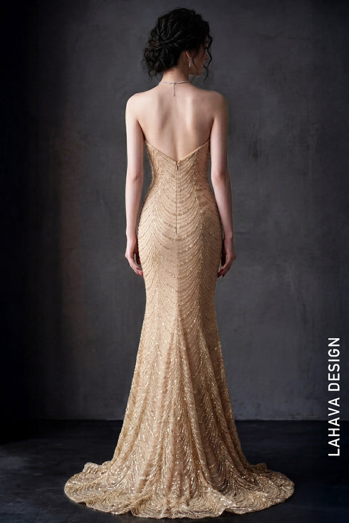 Radiant Gold Scalloped Mermaid Evening Gown