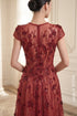 Crimson Elegance: 3D Floral & Sequin Cap-Sleeve Evening Gown