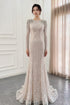 Exquisite Hand-Beaded Long-Sleeve Evening Gown