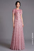 Elegant Pastel Pink Sequin A-Line Evening Gown with 3D Floral Appliqués