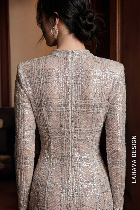 Luxury Plaid Sequin Mermaid Evening Dress by LAHAVA
