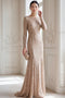 Elegant Long-Sleeve Sequin Mermaid Evening Gown in Champagne Gold