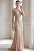 Elegant Long-Sleeve Sequin Mermaid Evening Gown in Champagne Gold