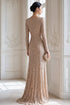 Elegant Long-Sleeve Sequin Mermaid Evening Gown in Champagne Gold