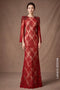 Elegant Red Lace Mermaid Evening Gown with Crystal-Embellished Slit Sleeves
