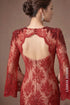 Elegant Red Lace Mermaid Evening Gown with Crystal-Embellished Slit Sleeves