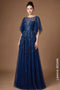 Navy Blue Tulle Evening Gown with Waterfall Sequin Pattern