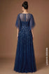 Navy Blue Tulle Evening Gown with Waterfall Sequin Pattern