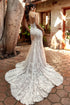 Stunning spacking lace wedding dress with V-neckline