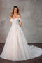 Off shoulder A-line wedding dress with embroidery lace