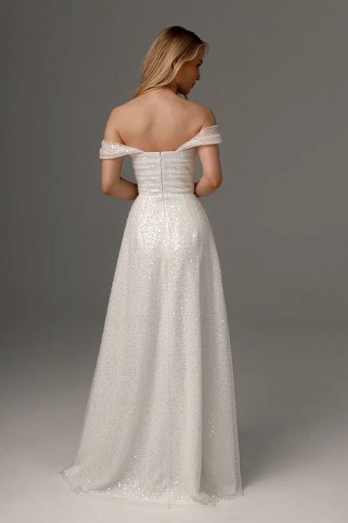 Elegant off-shoulder sequins wedding dress