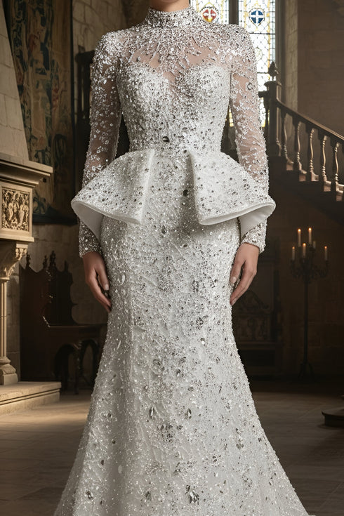 The opulent beaded illusion bridal gown