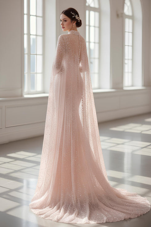 The Starlight cape gown: Regal High-Neck Embellished Bridal Gown