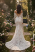 Floral Lace Mermaid Gown with Illusion Sleeves