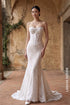 Vintage-Inspired Lace Mermaid Wedding Gown with Elegant Pearl Draping