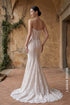Vintage-Inspired Lace Mermaid Wedding Gown with Elegant Pearl Draping