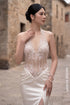 Modern Halter Mermaid Gown with Illusion Hand-Beaded Bodice