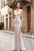 Ethereal Strapless Mermaid Gown with 3D Floral Appliqués and High Slit