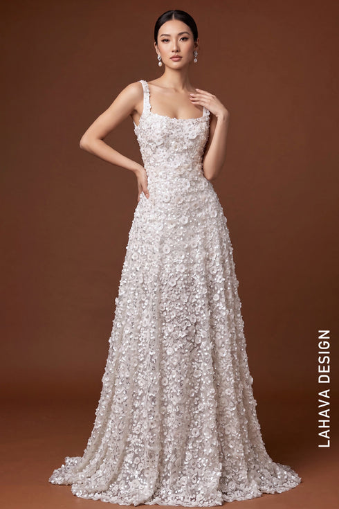 Sparkling Sequin and Floral Appliqué Wedding Gown