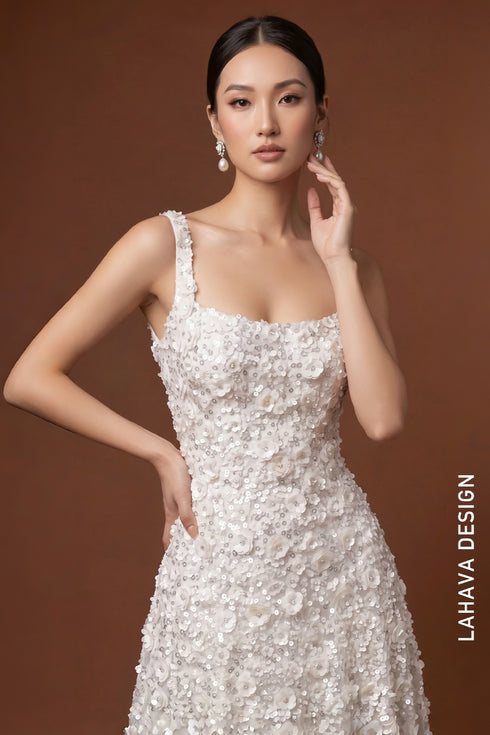 Sparkling Sequin and Floral Appliqué Wedding Gown