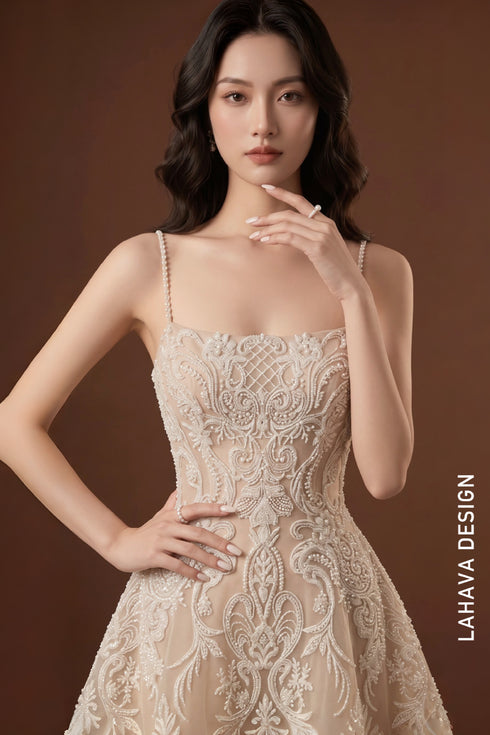 Beaded Lace Spaghetti Strap Mini Cocktail Dress