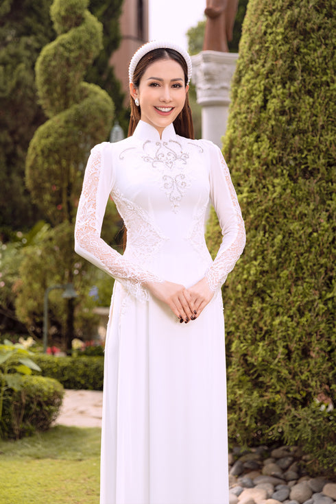 White modern sleeves with waist illusion cut out