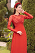 Red round collar wedding ao dai
