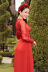Red round collar wedding ao dai