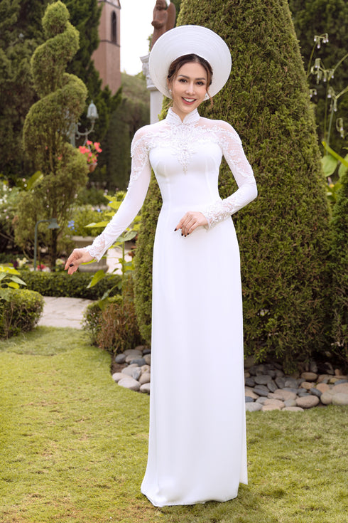 Modern cut out sleeves with lace ao dai