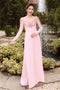 Pink scoop neck modern party ao dai