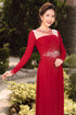 Dark red elegant beaded ao dai