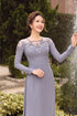 Gray modern collar with beading ao dai