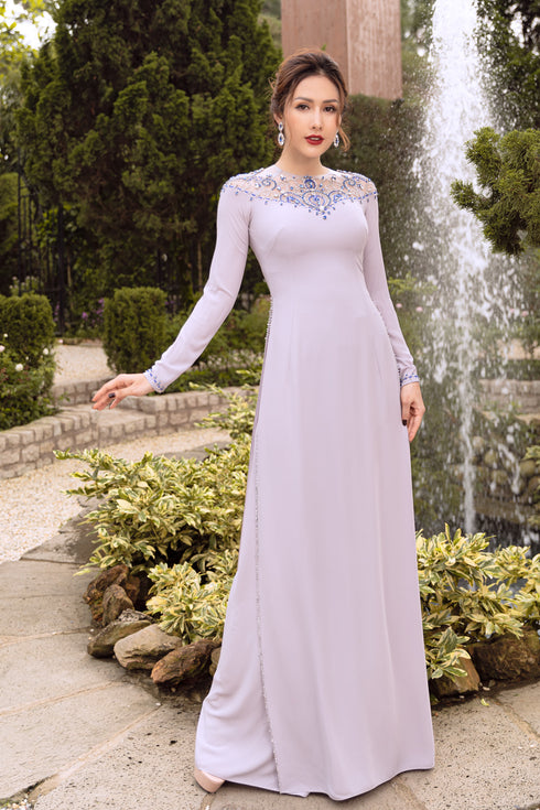 Delicate beading modern party ao dai