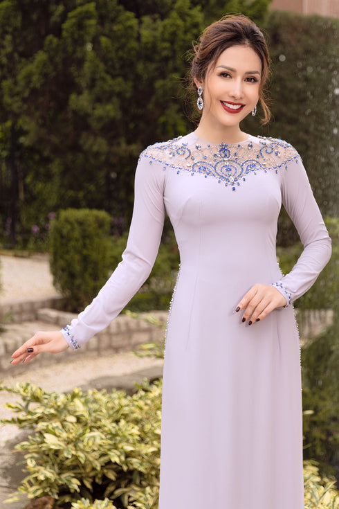 Delicate beading modern party ao dai