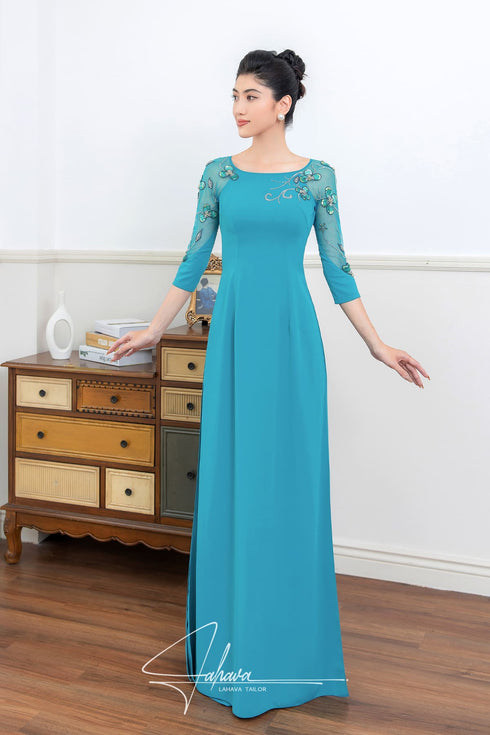 Boat neck half sleeves modern ao dai