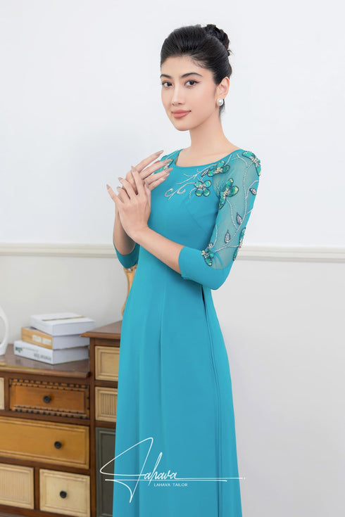 Boat neck half sleeves modern ao dai