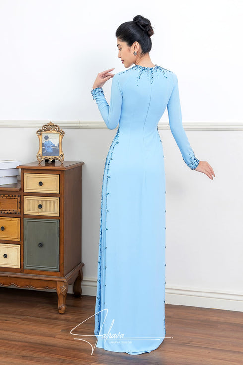 Modern cut out beaded ao dai