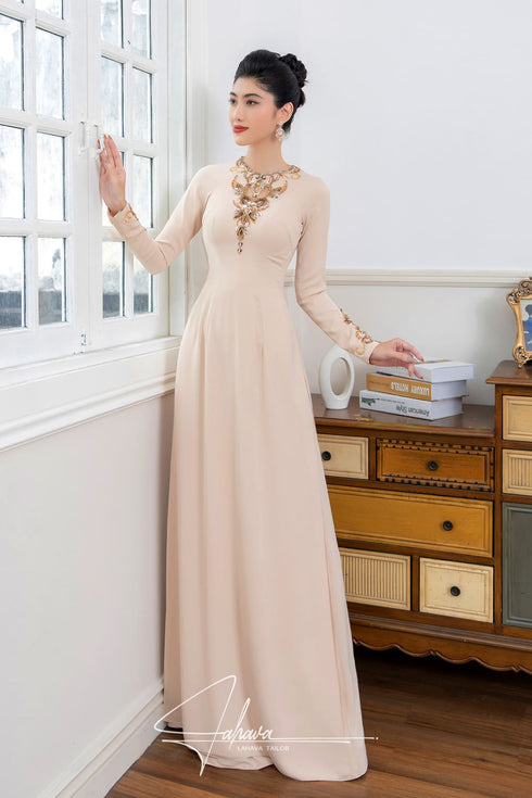 Delicate cut out beaded ao dai