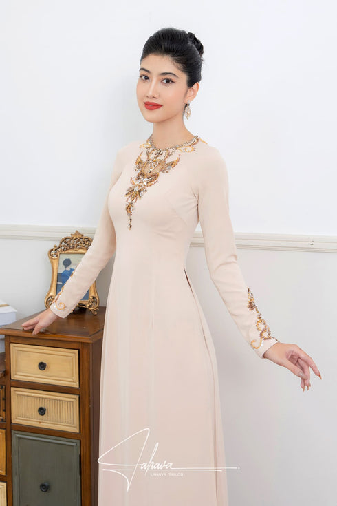 Delicate cut out beaded ao dai