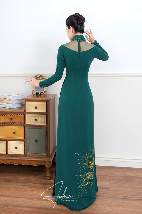 Modern leaves pattern beaded ao dai