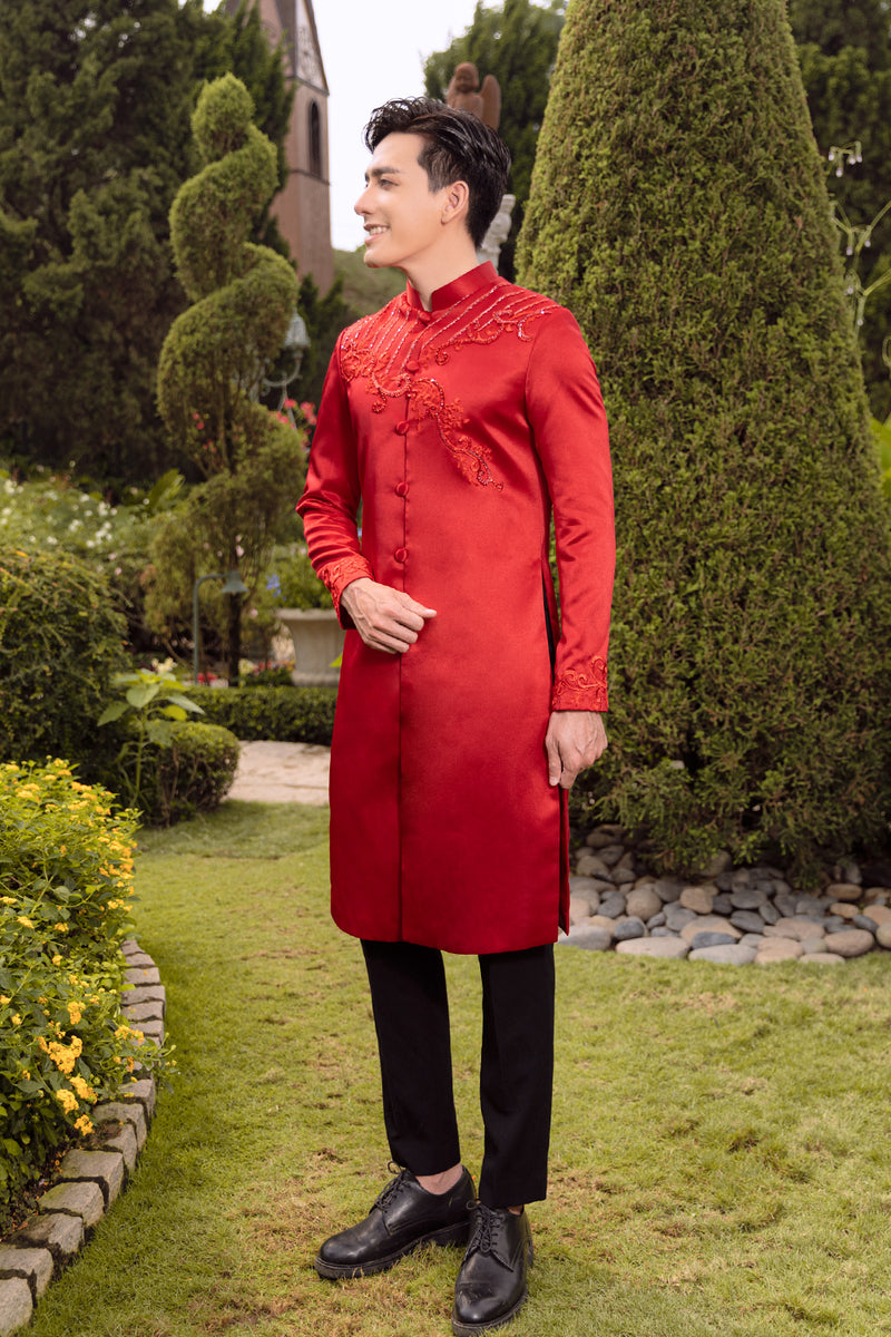 Modern patterns couple wedding ao dai