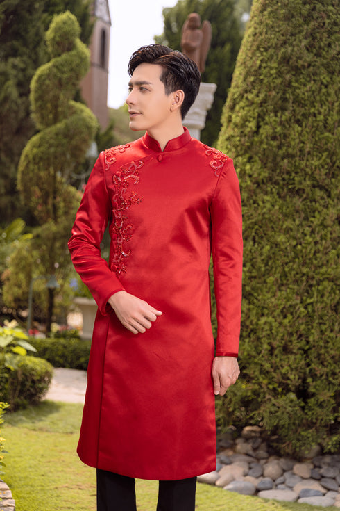 Red men ao dai with lace