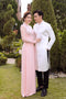 Pink and white couple wedding ao dai